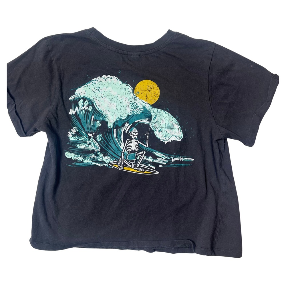 Vibe N Malibu California Distressed Graphic Tee – Skeleton Surfer – Dark Grey-M - Picture 5 of 7
